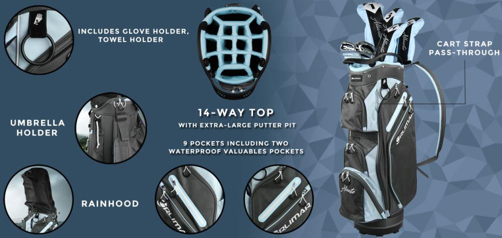 features of the cart bag that come with the Orlimar Allante Premium Light Blue Package Golf Set