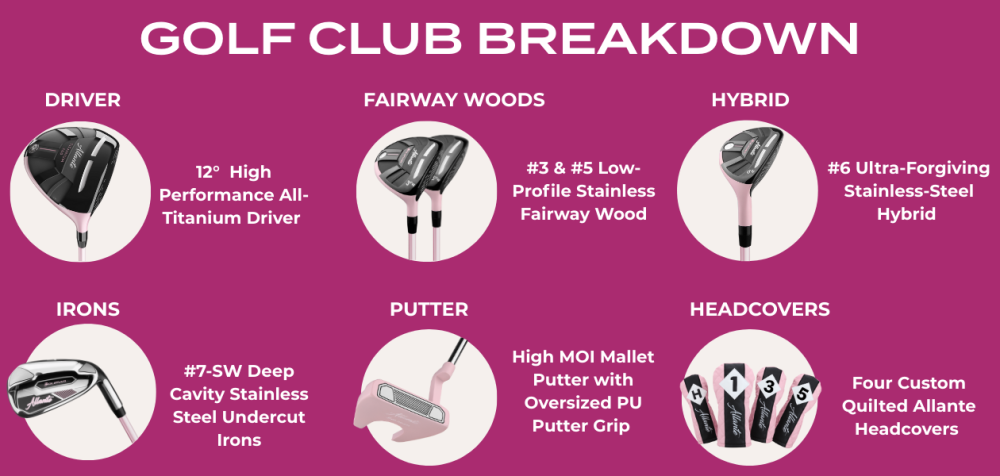 golf clubs that come in the Orlimar Allante Premium Pink Package Golf Set