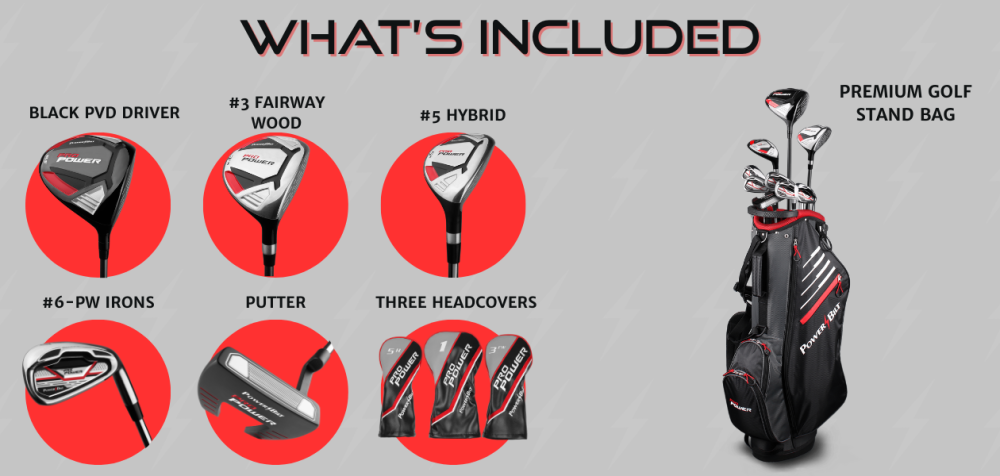 what is included in the Powerbilt Pro Power men’s golf set
