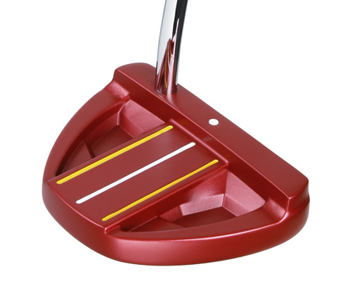 top angled view of the Red/Black Orlimar F70 putter with a single alignment dot and contrasting sight lines