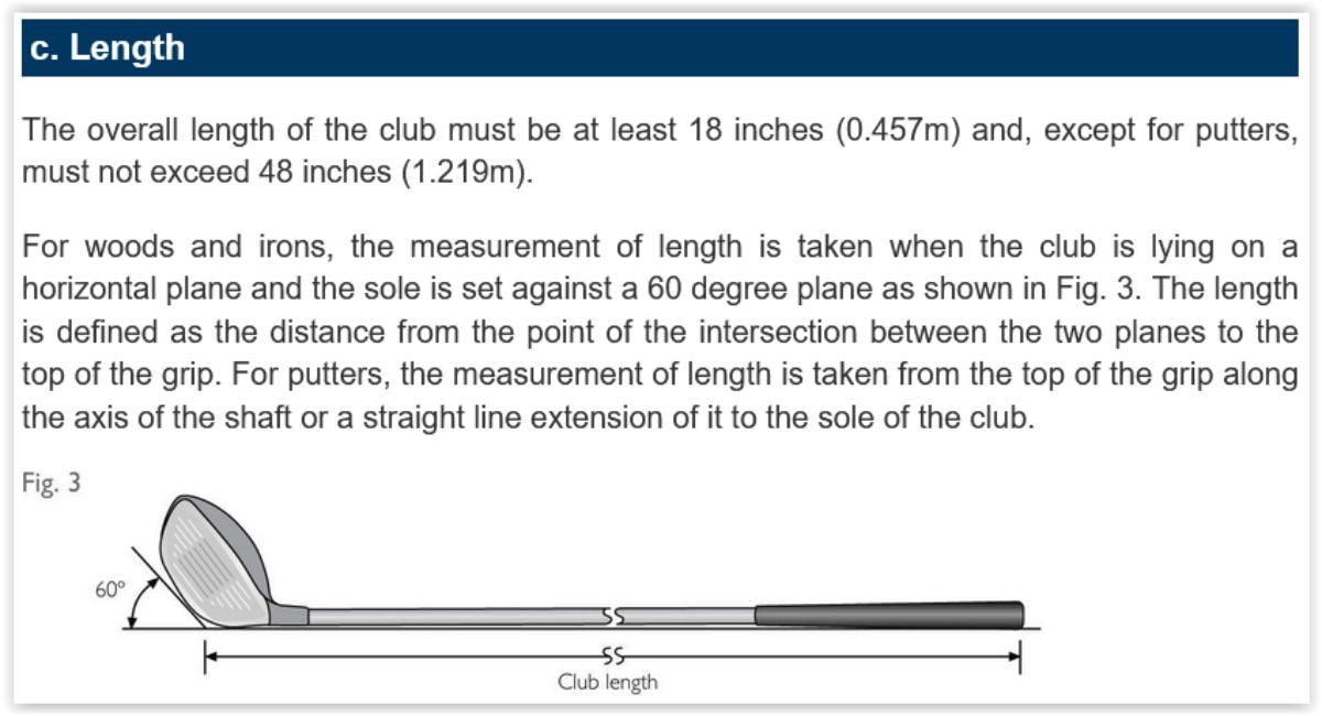 Maximum Length of Golf Club USGA Method