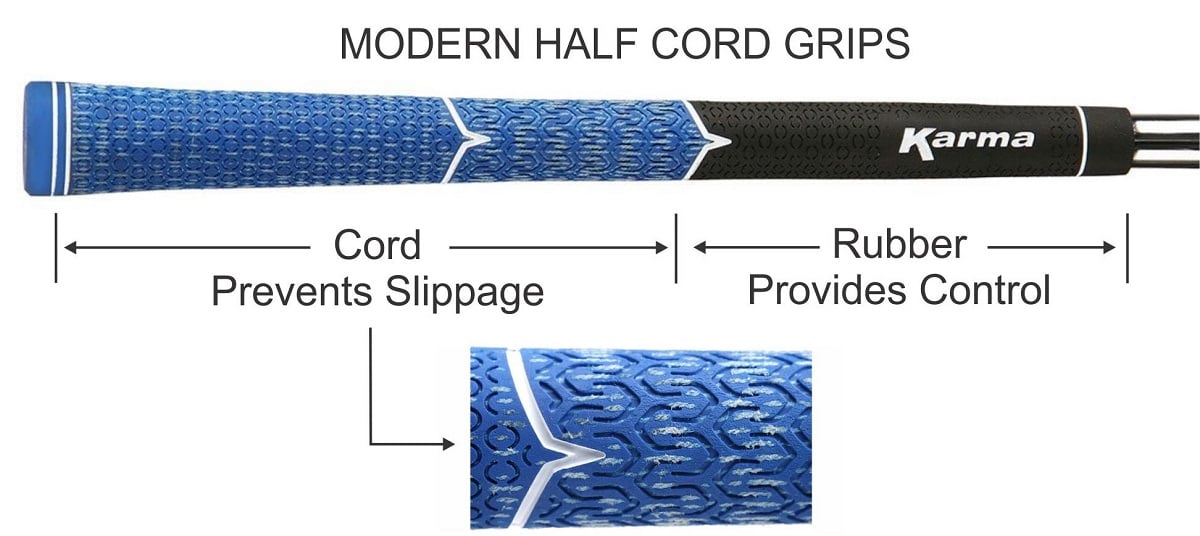 modern half cord grip, cord at top and 100% rubber at the bottom of the grip