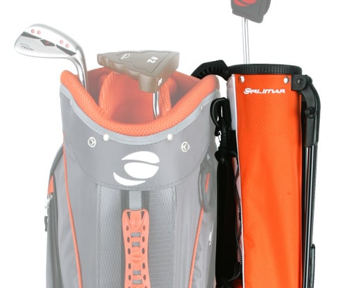 Extra storage by hanging a Orlimar Pitch 'N Putt Golf Lightweight Stand Carry Bag onto a golf bag