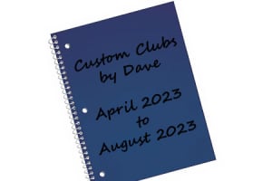 notebook with golf clubmaking records from April 2023 to August 2023