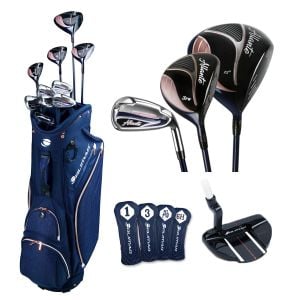 Orlimar Allante Ladies complete golf club set including a cart bag, larger Allante driver, fairway, iron and putter image and Allante headcovers