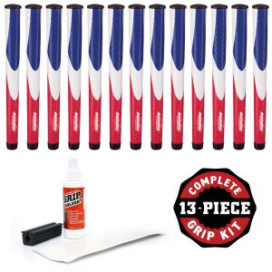 JumboMax Tour Series X-Large Red/White/Blue - 13 piece Golf Grip Kit (with tape, solvent, vise clamp)