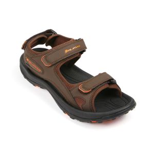 Angled top and side view of the Orlimar Golf Men’s Brown Spikeless Sandal