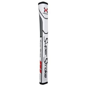 angled view of the SuperStroke Traxion Pistol GT 1.0 Putter Grip - White/Red/Grey