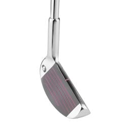 Angled top view of chrome/pink Intech Approach Two-Way Chipper with both faces present