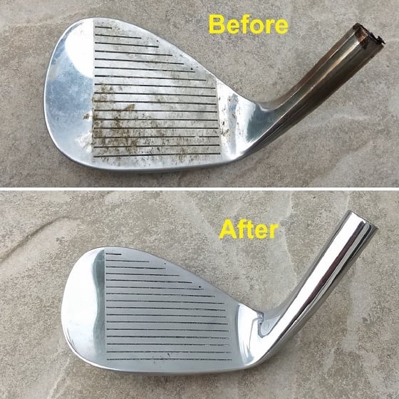 using chrome polish cleaner on a golf club - before and after