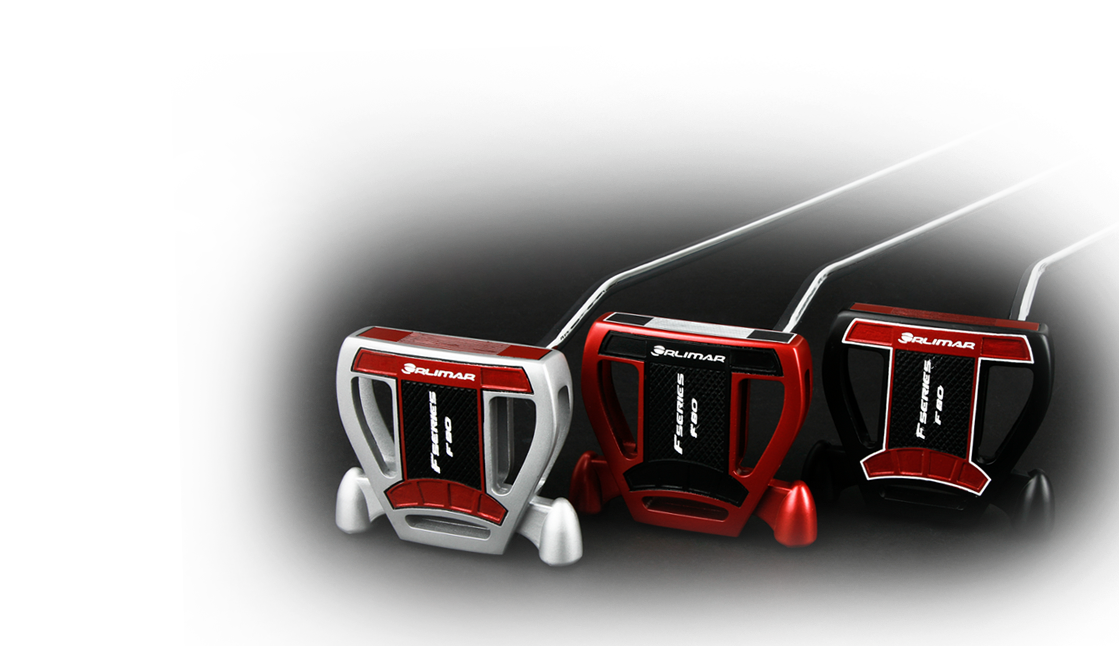 angled sole and face view of 3 different colored Orlimar F80 putters