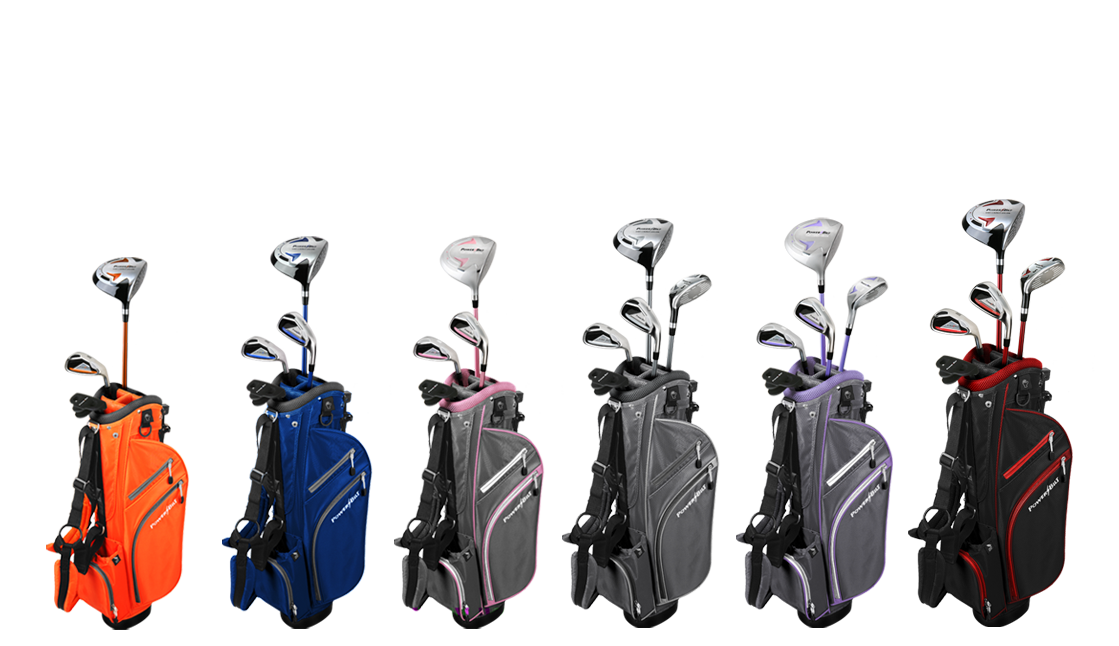 7 different Powerbilt  junior golf sets based on height, age, and gender