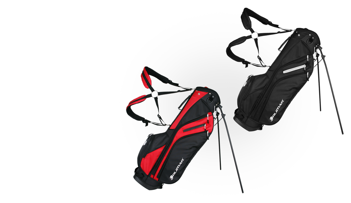 two Orlimar SRX 5.6 golf stand bags with the dual backpack straps