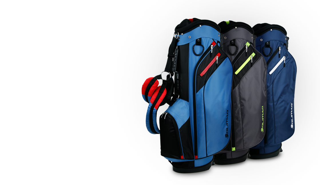 three different colored Orlimar SRX 7.4 stand bags