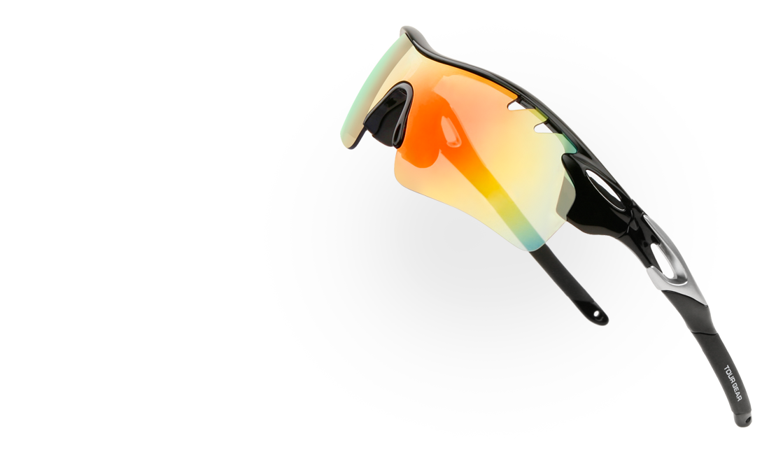 angled side view of the Tour Gear Gloss Black Interchangeable Sunglasses