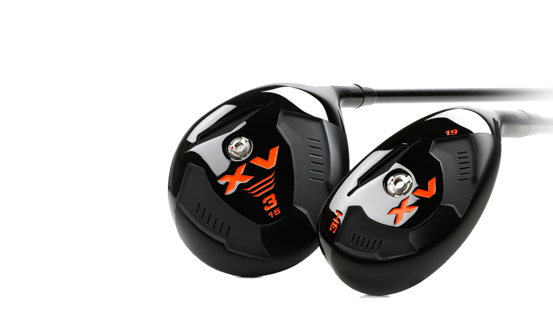 Acer XV hybrid to the right of the matching Acer XV fairway wood