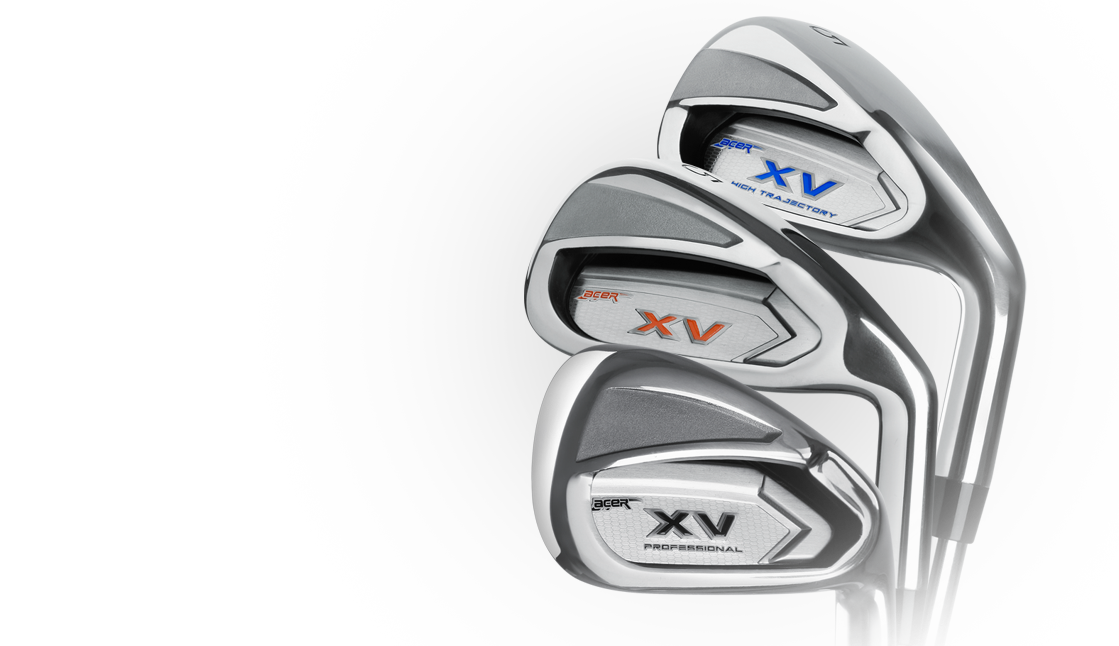 Collage of Acer XV irons. HT (top), Standard (middle), Pro (bottom)
