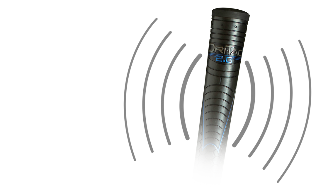 4 arching lines on the left and 4 arching lines on the right in the opposite direction surrounding a Winn Dri-Tac 2.0 Golf Grip