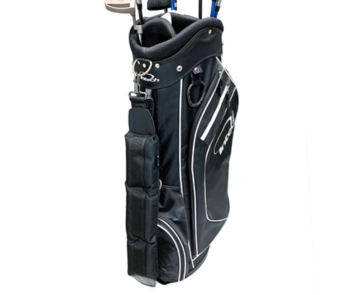 Intech Single Padded Adjustable Strap attached to a golf bag