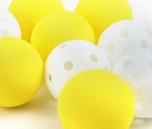 up-close view of Orlimar's foam and plastic practice balls