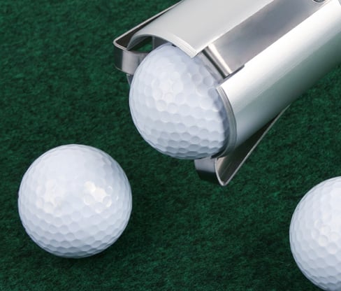 Easy pick up with the Orlimar Golf Ball Shag Bag with one ball inside the spring clips