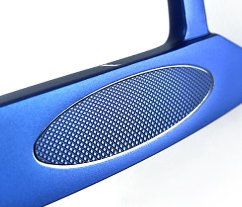 Close up of the Bionik 101 Blue putter's milled aluminum insert