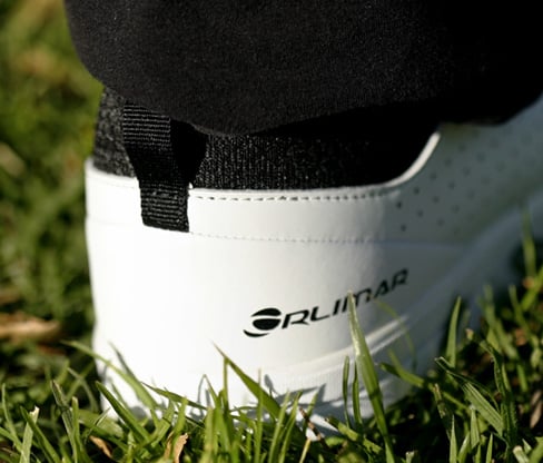close-up of the cushioned heel on a Orlimar Men's Spikeless Golf Shoe