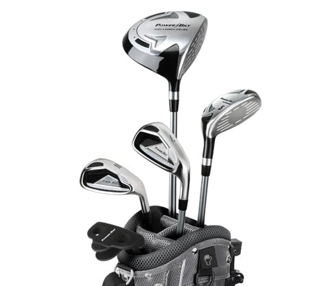The Powerbilt Silver series junior set consists of a driver, hybrid, 7-iron, wedge, putter and stand bag