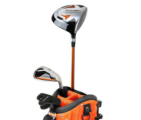 The Powerbilt Orange series junior set consists of a driver, wedge, putter and stand bag