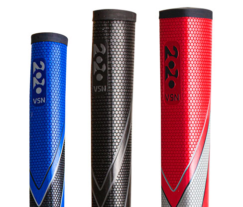 3 different sizes of a Winn Excel 2020 VSN Putter Grip (left to right, Medallist, Midsize and JumboLite)