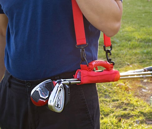 the Orlimar Grab 'n Go Portable Golf Club Carrier converts to a lightweight carry bag