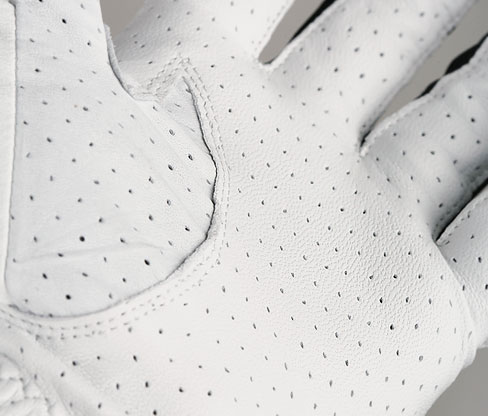up-close view of the ventilated holes on the palm of the Orlimar Tour Cabretta Men's Golf Glove