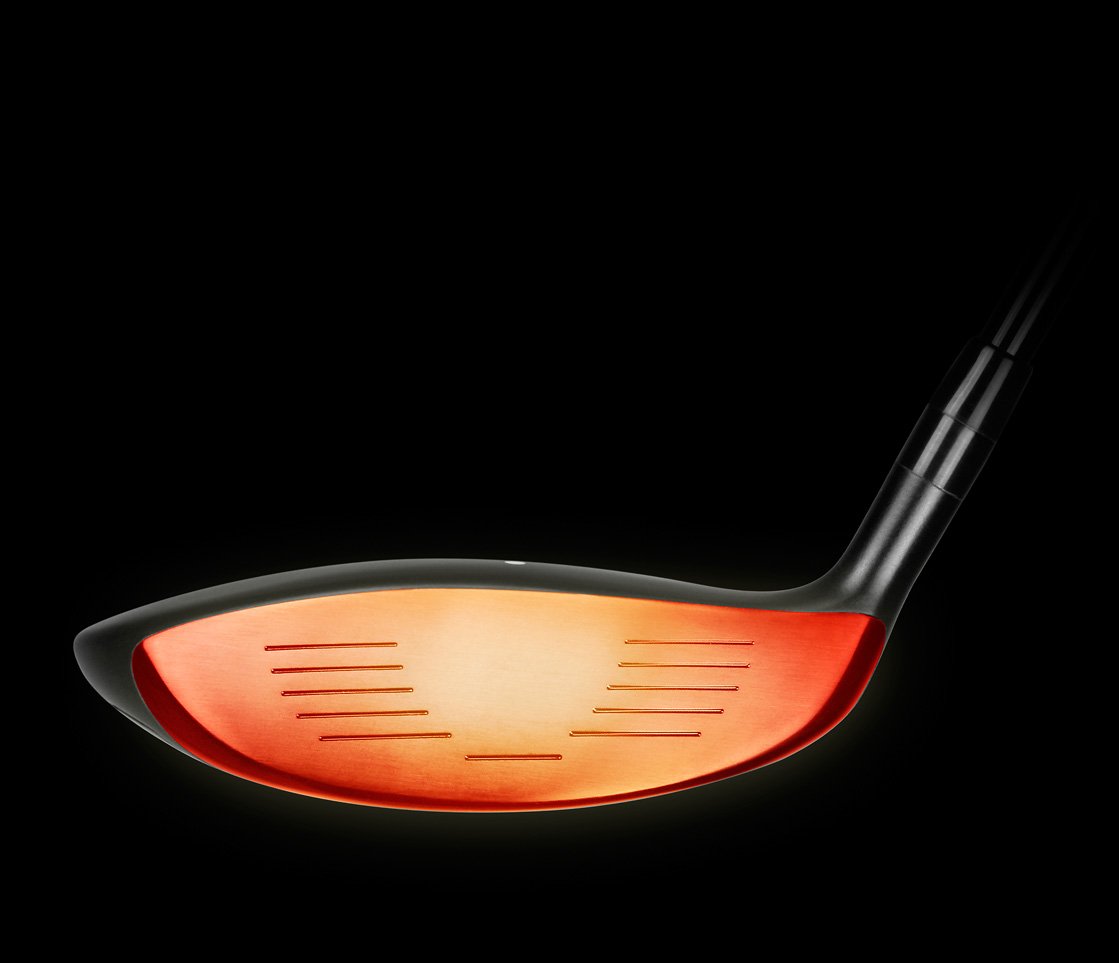 Face view of the Juggernaut Max Fairway Wood with glowing face showing the Carpenter 455 steel face