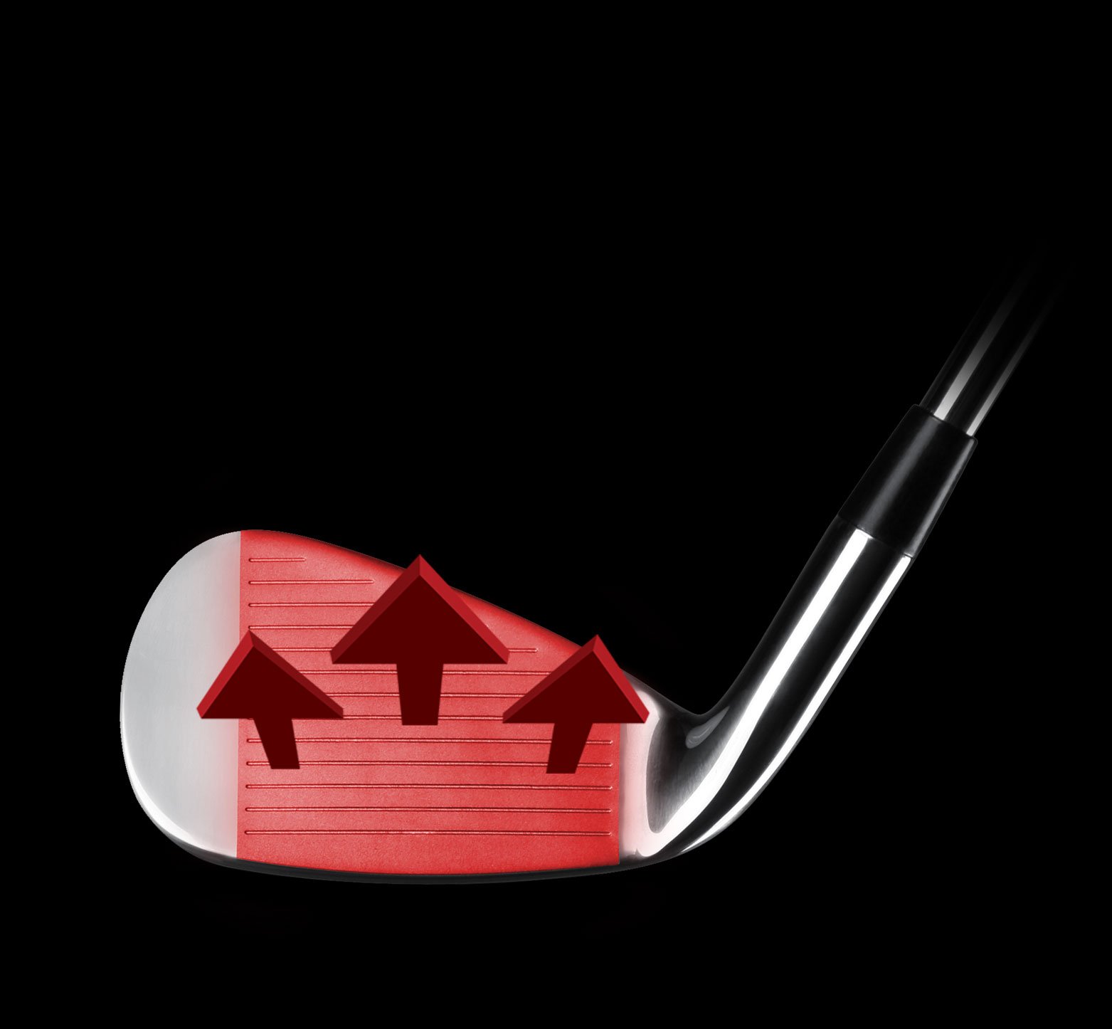 Juggernaut Max cavity back iron with glowing red face and arrows pointing away from the face