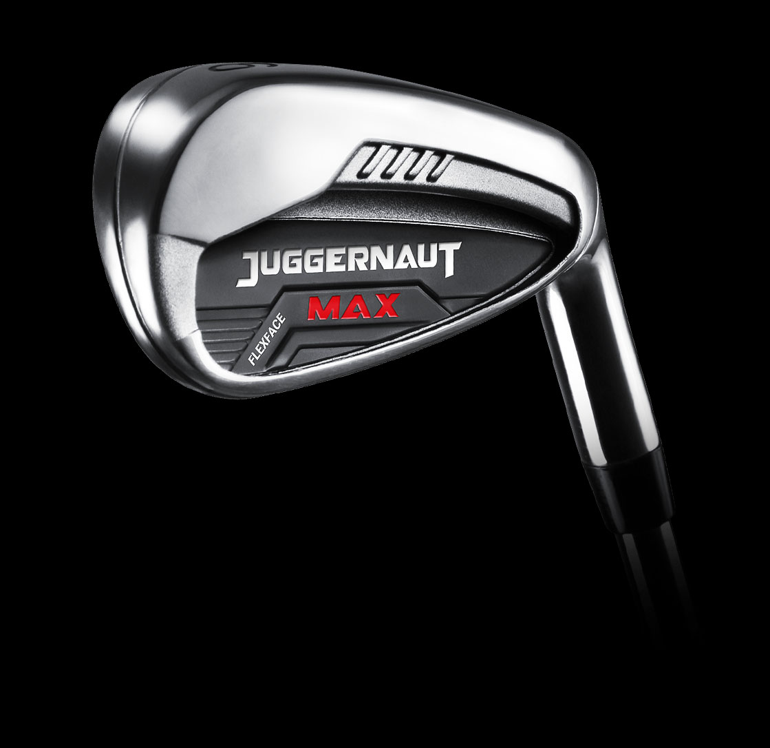 close up view of the Juggernaut Max iron cavity back and medallion 