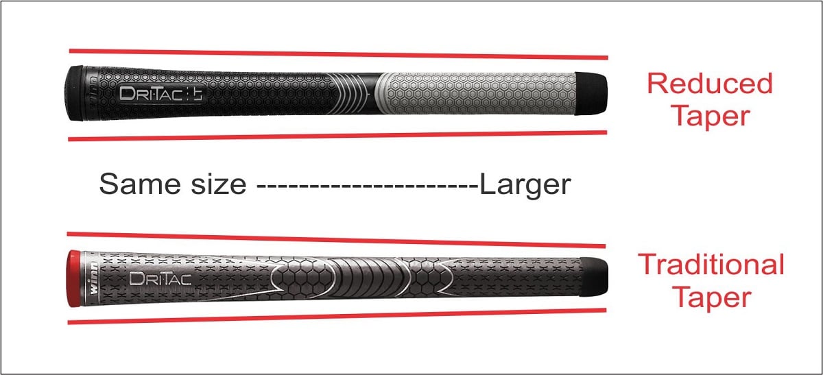 Golf grips with less taper