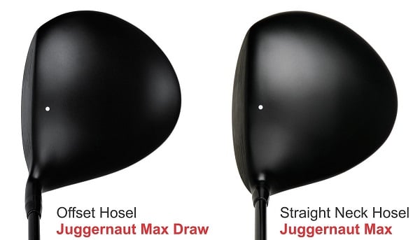 top views of the offset Juggernaut Max Draw (left) and the straightneck Juggernaut Max driver