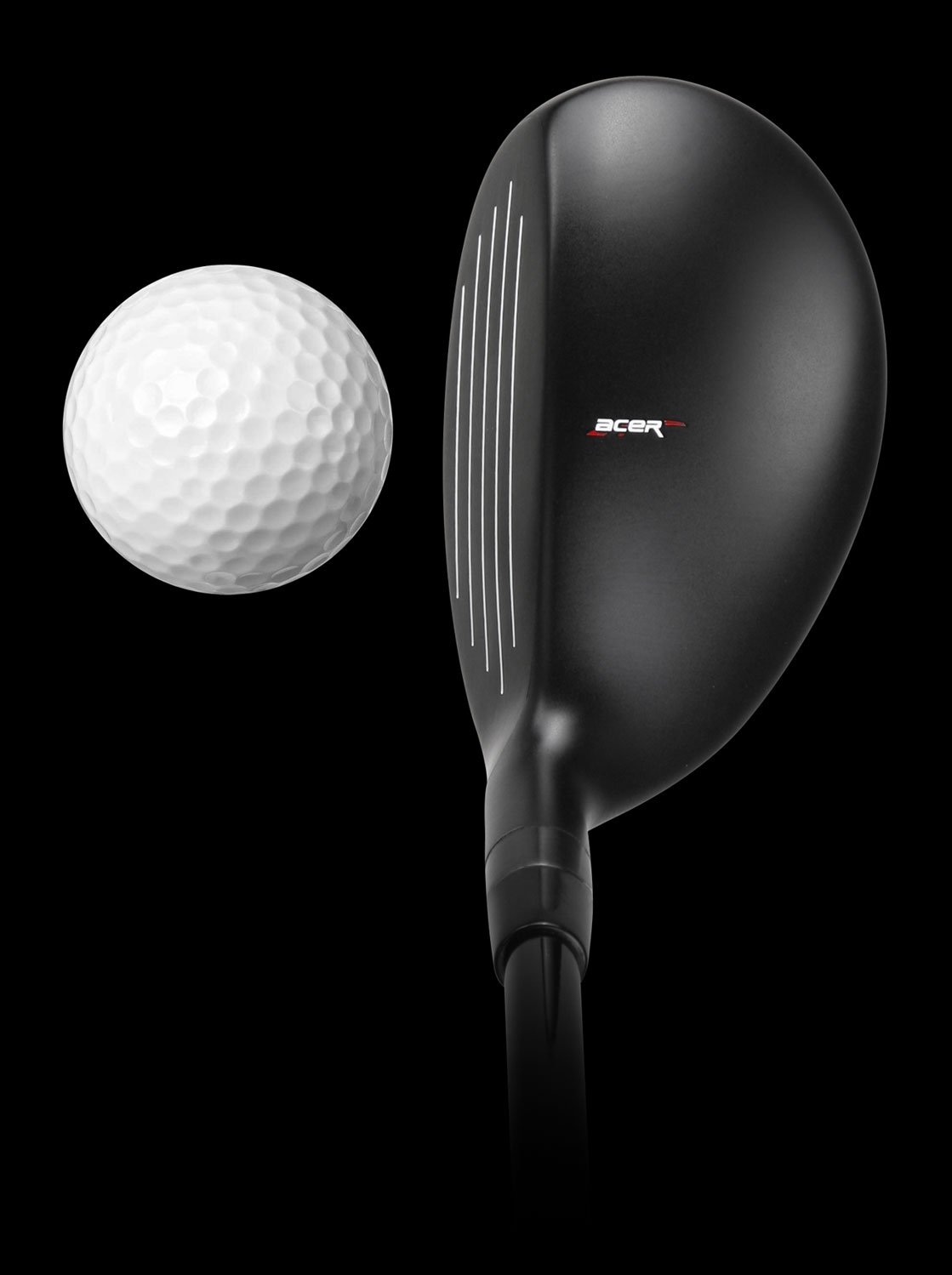 top view of an Acer SR1 hybrid with a golf ball in front of the face
