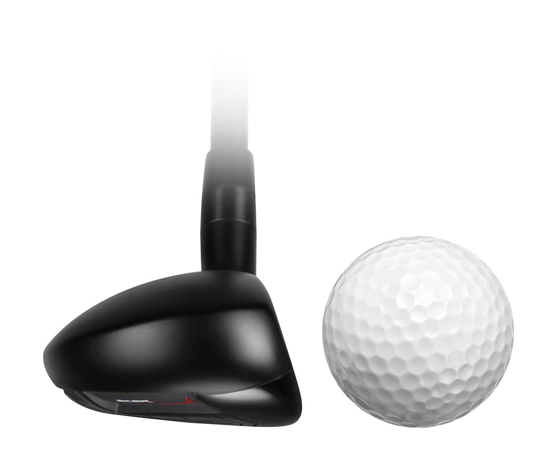 toe view of an Acer SR1 hybrid with a golf ball in front of the face
