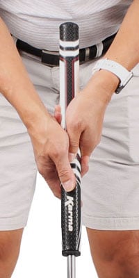 person gripping down 4" on a Karma Big Softy 1.3 16" Long Putter Grip