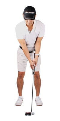 Person putting using arn arm lock putter with a Karma Big Softy 1.3 16" Long Putter Grip