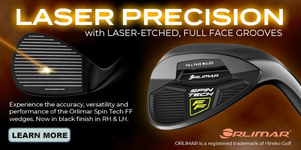 laser engraved face of Orlimar Spin Tech FF golf wedge with full face grooves